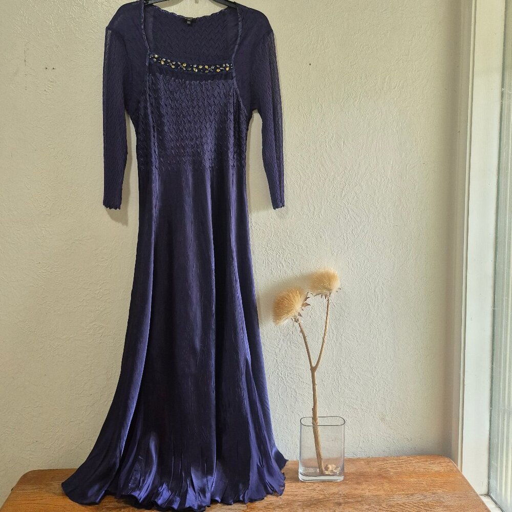 Komarov Charmeuse Crinkle Textured Formal Maxi Dress XL Princess Wedding Guest